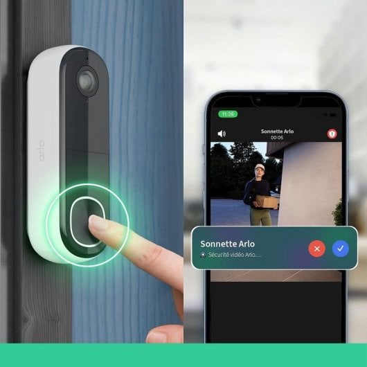 Sonnette Arlo Essential 2K Wi-Fi Sans Fil avec Chime Extérieur Vidéo et Détecteur Mouvement