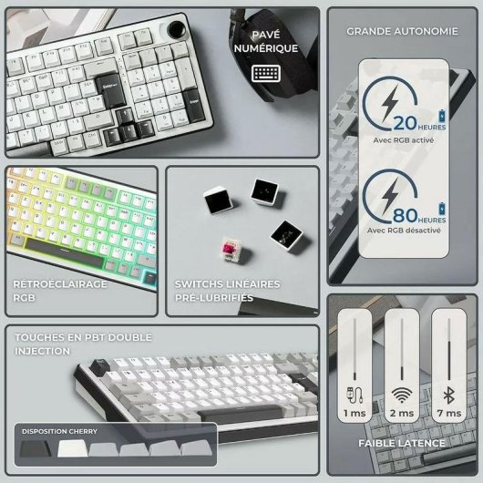 Clavier The G-Lab Keyz Elite 400 compact 96 % sans fil RGB switches linéaires