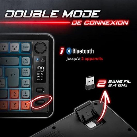 Teclado Spirit of Gamer Elite K30 compacto TKL inalámbrico RGB AZERTY pantalla LCD