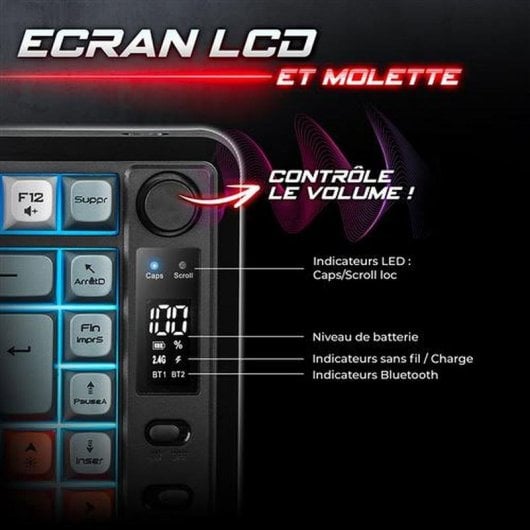 Teclado Spirit of Gamer Elite K30 compacto TKL inalámbrico RGB AZERTY pantalla LCD