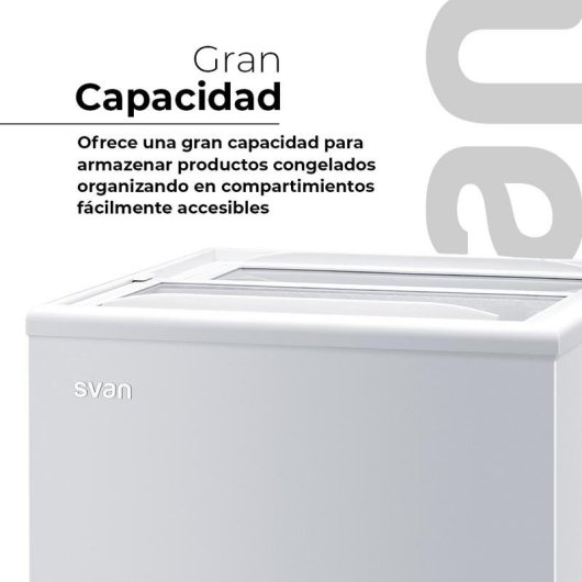 Congelador horizontal SVAN SVCH101FS 85L puertas de cristal ruedas eficiencia E