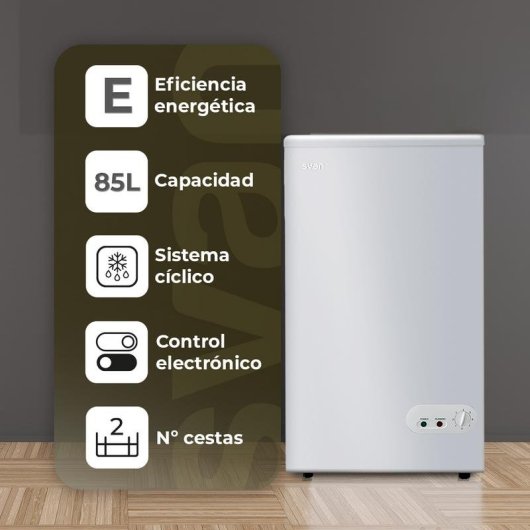 Congelador horizontal SVAN SVCH101FS 85L puertas de cristal ruedas eficiencia E