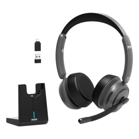 Auriculaires Port Designs 912003 sans fil Bluetooth pour bureau avec ANC et base de charge noir