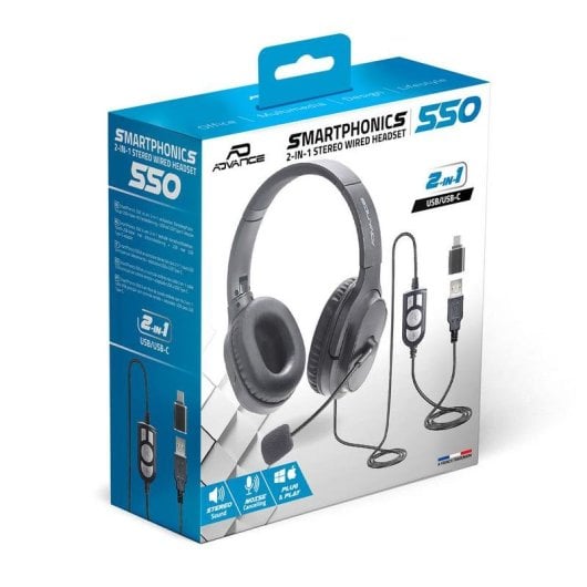 Casque Advance MIC-U550 filaire USB-A sur-oreille stéréo pliable noir