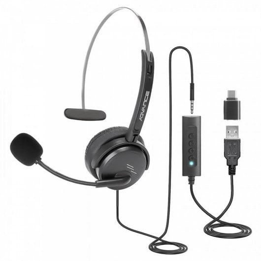 Casque Advance MIC-U350 filaire Jack 3,5 mm mono avec télécommande adaptateur USB-C noir
