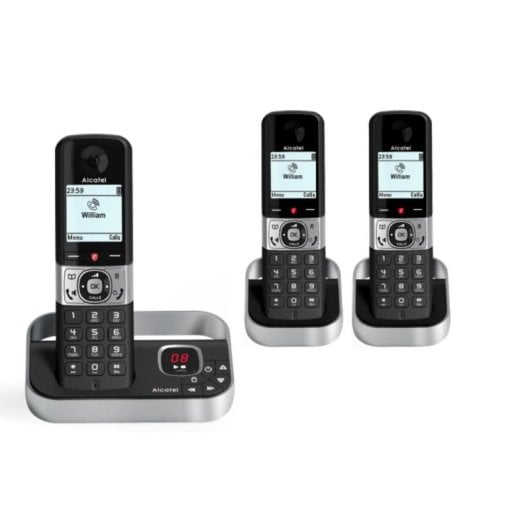 Telefon Alcatel F890 Trio DECT Anrufbeantworter Freisprechen Schwarz Grau