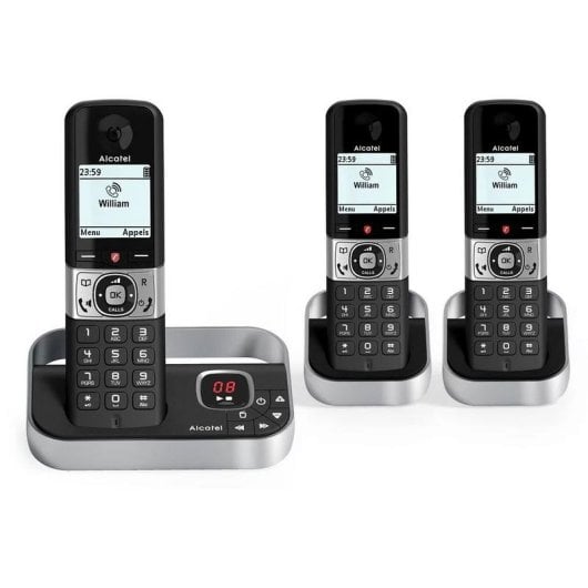 Telefon Alcatel F890 Trio DECT Anrufbeantworter Freisprechen Schwarz Grau