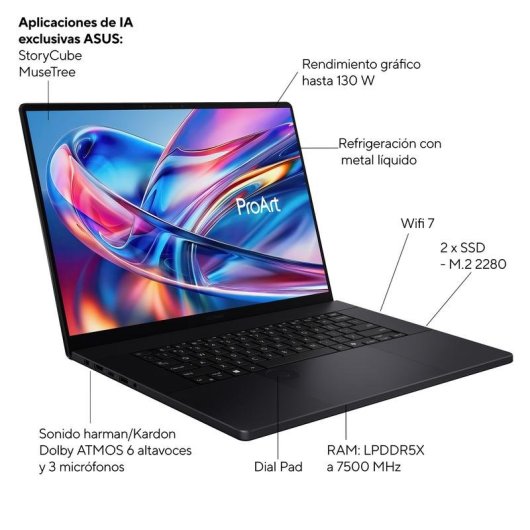 Portátil ASUS ProArt P16 OLED H7606WX-SE024W 16" AMD Ryzen AI 9 HX 370 64GB 4TB SSD RTX 5090 Windows 11 Home