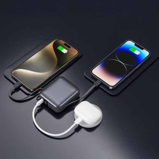 Powerbank Akashi ALTPBCAB10GR 10000 mAh Schwarz USB-C Lightning integriert