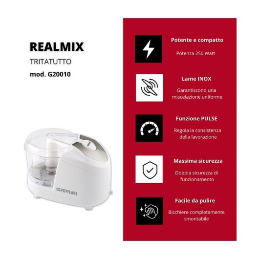 Elektrische Zerkleinerer G3 Ferrari Realmix 0.4L Weiß Edelstahl 250W