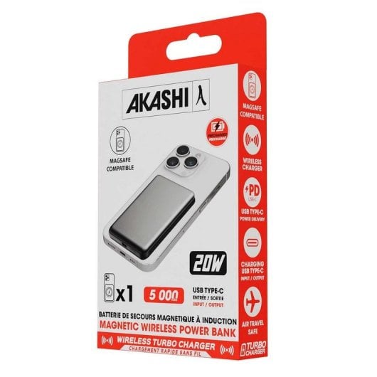 Powerbank Akashi ALTPBMAG5BLK 5000 mAh Schwarz MagSafe kabellos USB USB-C