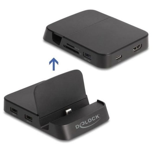 Station d'accueil smartphone DeLock 88018 4K USB-C HDMI SD MicroSD USB Hub noir