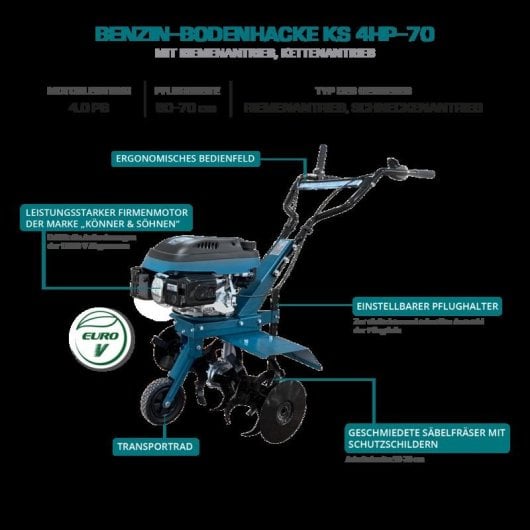 Motozappa Könner & Söhnen KS 4HP-70 benzina 70 cm 5 CV manico regolabile