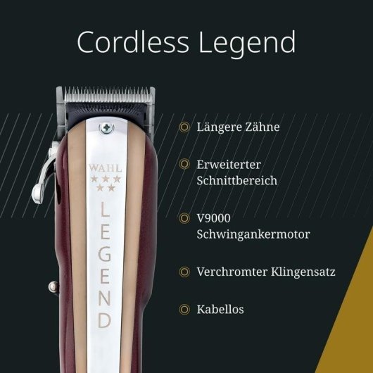 Tondeuse Professionnelle Wahl Cordless Legend sans Fil 100min 9 Longueurs 12 Sabots Wedge