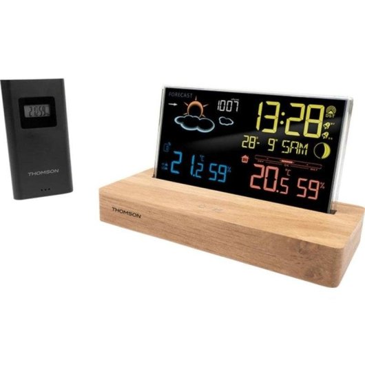 Station météo Thomson CT610 bois noir écran couleur prévisions alarme