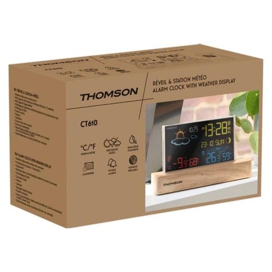 Station météo Thomson CT610 bois noir écran couleur prévisions alarme