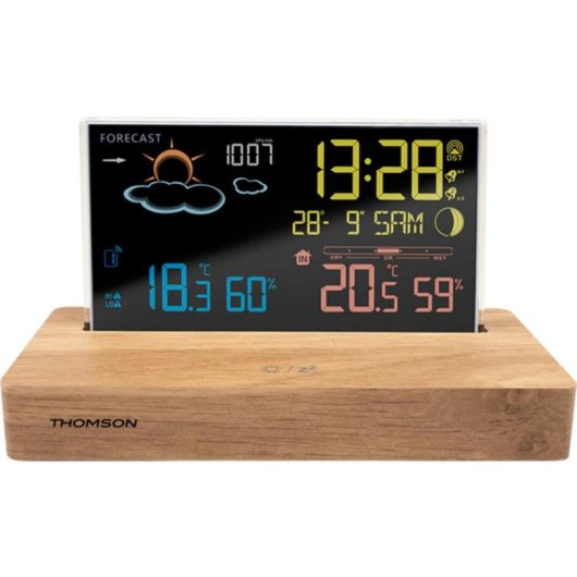 Station météo Thomson CT610 bois noir écran couleur prévisions alarme