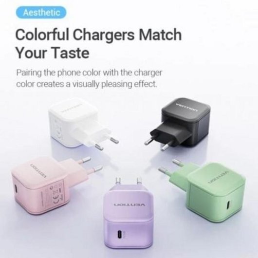 Chargeur mural Vention FEJP0-EU USB-C 20W GaN Rose charge rapide