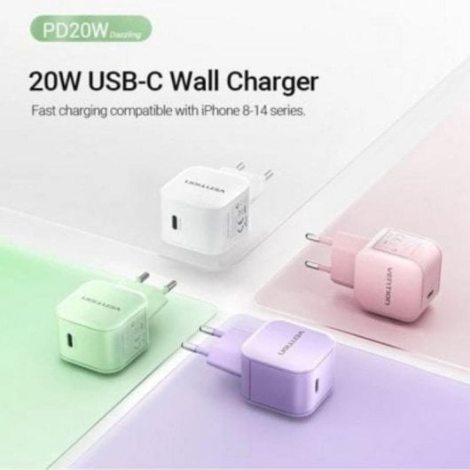Chargeur mural Vention FEJV0-EU USB-C 20W violet GaN charge rapide PD QC