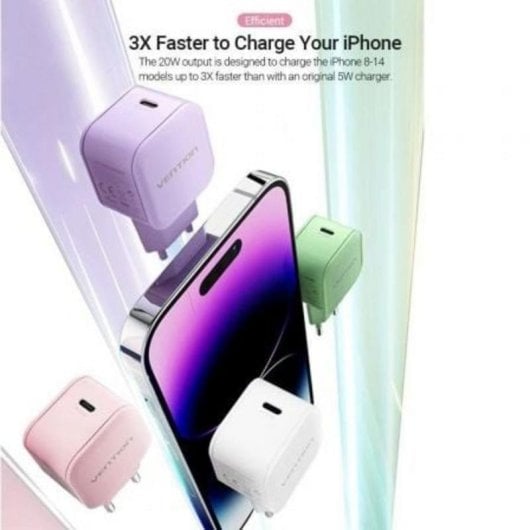 Chargeur mural Vention FEJV0-EU USB-C 20W violet GaN charge rapide PD QC