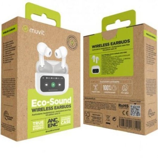 Écouteurs Muvit M2404 True Wireless Bluetooth ANC ENC, boîtier affichage, blanc