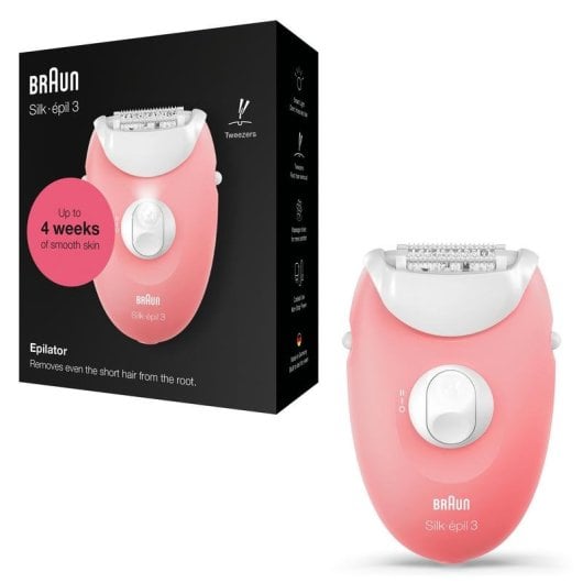 Depilatore Braun Silk-épil 3 SES 3-176 Rosa Bianco 20 pinzette 2 velocità
