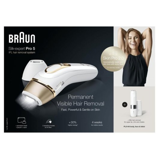 Épilateur IPL Braun Silk-expert Pro 5 PL5149 tête précision or blanc