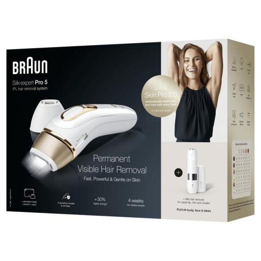 Épilateur IPL Braun Silk-expert Pro 5 PL5149 tête précision or blanc