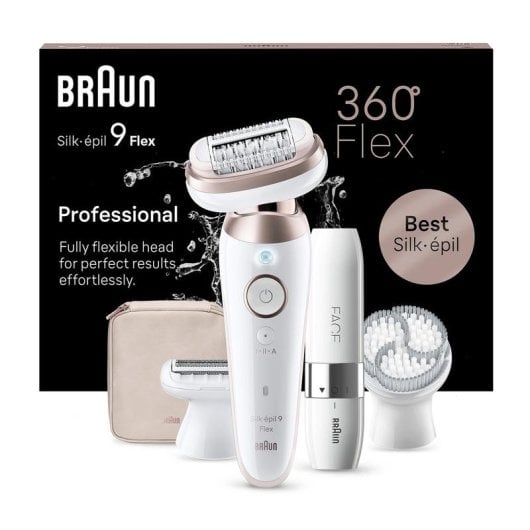 Depilatore Braun Silk-épil 9 Flex 9-360 3D Rosa Bianco MicroGrip 40 Pinzette
