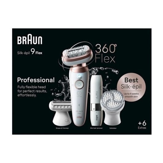 Depilatore Braun Silk-épil 9 Flex 9-360 3D Rosa Bianco MicroGrip 40 Pinzette