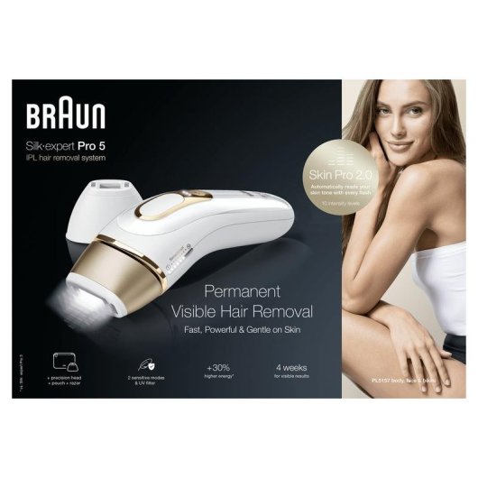 Depilatore IPL Braun Silk-expert Pro 5 PL5157 Oro Bianco Accessori Precisione