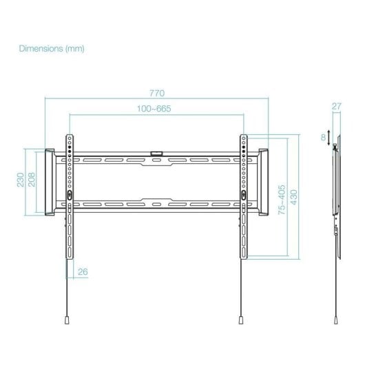 Support TV mural TooQ LP1083F-B 37-80 pouces acier ultra-fin noir