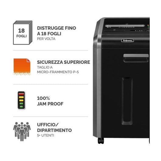 Aktenvernichter FELLOWES 225Mi Mikroschnitt 14 Blatt 60 L Anti-Stau Schwarz