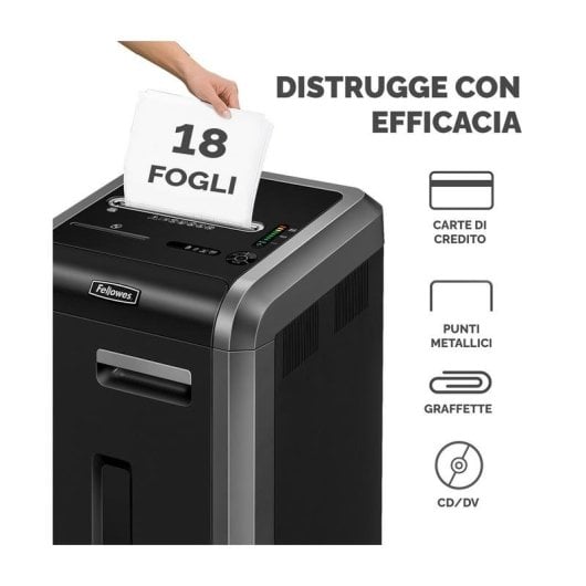 Aktenvernichter FELLOWES 225Mi Mikroschnitt 14 Blatt 60 L Anti-Stau Schwarz