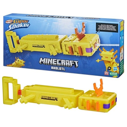 Pistola de água Hasbro Axolotl Minecraft Nerf Depósito Integrado 1 Peça