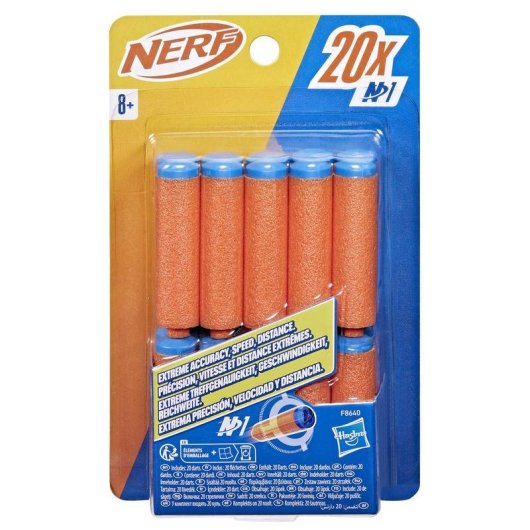 Recharge Nerf F8640EU4 20 fléchettes Bleu Orange pour pistolets jouets