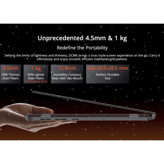 Monitor Blackview DCM6 de 14 polegadas, Full HD, 60Hz, IPS, com duas portas USB-C e suporte em alumínio.