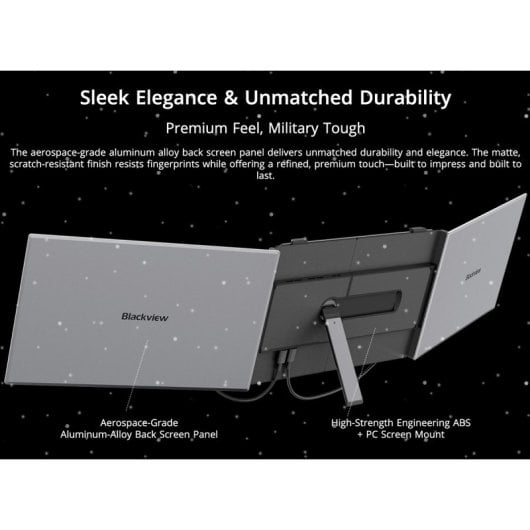 Monitor Blackview DCM6 de 14 polegadas, Full HD, 60Hz, IPS, com duas portas USB-C e suporte em alumínio.