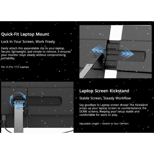 Monitor Blackview DCM6 de 14 polegadas, Full HD, 60Hz, IPS, com duas portas USB-C e suporte em alumínio.