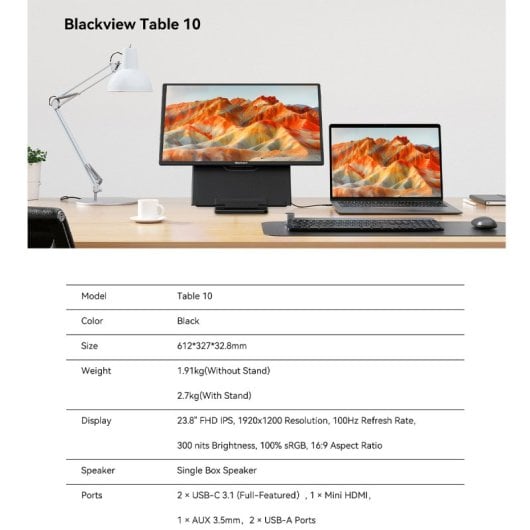 Monitor portátil Blackview Table 10 de 23,8" IPS FHD