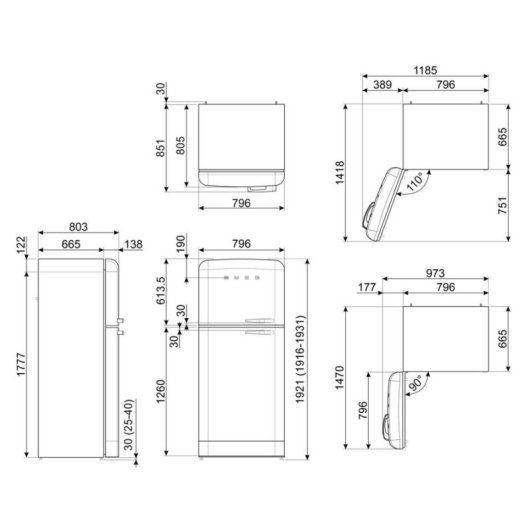 Frigorífico Dos Puertas SMEG FAB50LBL5 Total No Frost 192 cm 524L E Negro Dispensador de Hielo