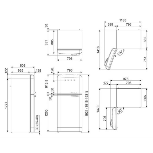 Frigorífico Dos Puertas SMEG FAB50LBL5 Total No Frost 192 cm 524L E Negro Dispensador de Hielo