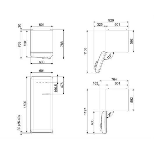Frigorífico Una Puerta SMEG FAB28LYW6 Defrost 153cm 270L C Amarillo Retro