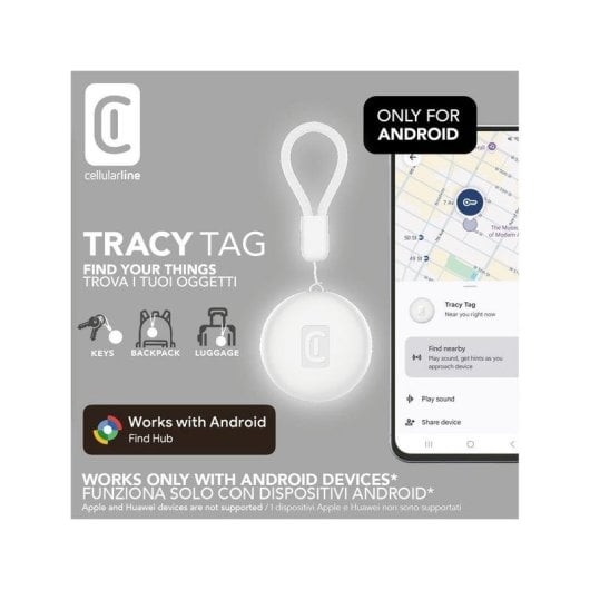Localizador Cellularline Tracy Tag Designed for Android Bluetooth Bateria Substituível Branco