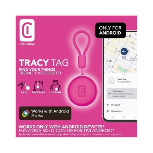 GPS-Tracker Cellularline Tracy Tag Rosa Bluetooth Batteriewechsel Android
