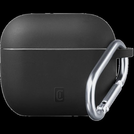 Funda Cellularline Bounce AirPods Pro 3 silicona negra con gancho resistente