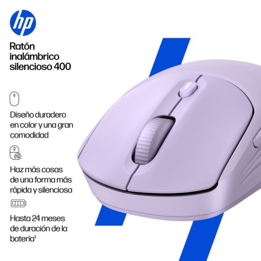 Ratón HP 400 Inalámbrico Dual Bluetooth/USB 2.4GHZ Silencioso Batería 24 Meses 6000DPI Silicona Suave Púrpura