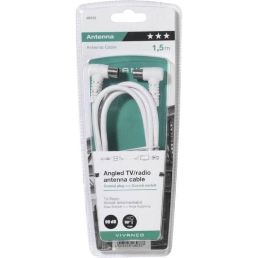 Cable coaxial Vivanco VVANCABMF15090W 1,5 m blanco ángulo macho a hembra