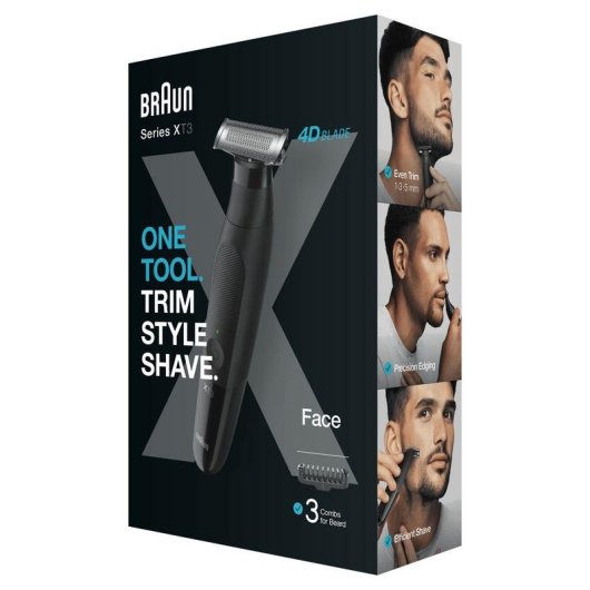Aparador de Barba Facial Braun XT3100 Recarregável 45min Resistente à Água 3 Pentes Lâmina 4D