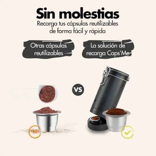 Kit Caps Me: Coqueteleira + 3 Cápsulas Reutilizáveis Compatíveis com Nespresso + 102 Tampas de Papel + Café Arábica (200g)